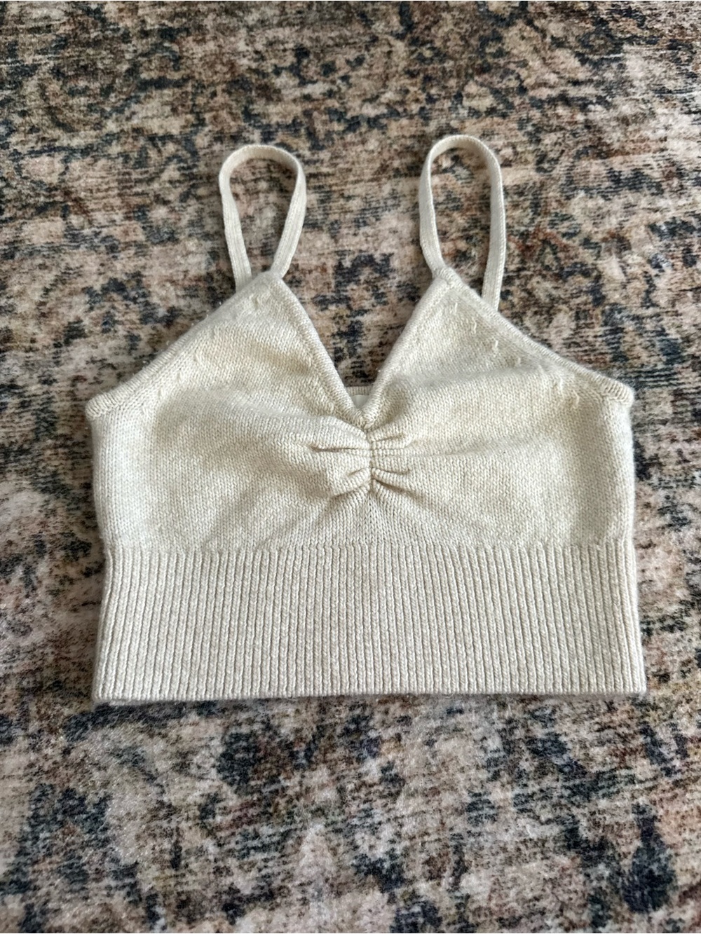 H&M Cream Knit Cropped Camisole with Ruched Front